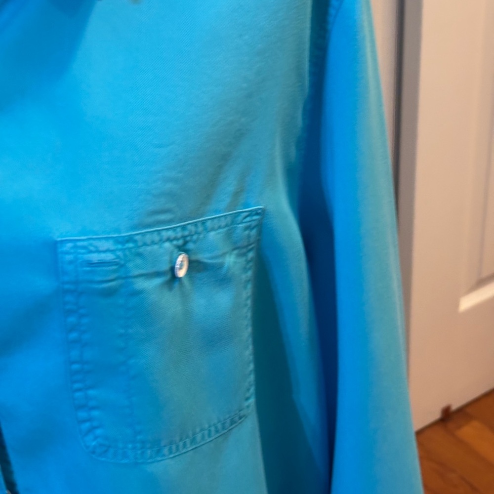 FOXCROFT Womens Turquoise Button Down 100% Tencel Shirt 20W Plus Front Pockets - Picture 4 of 13